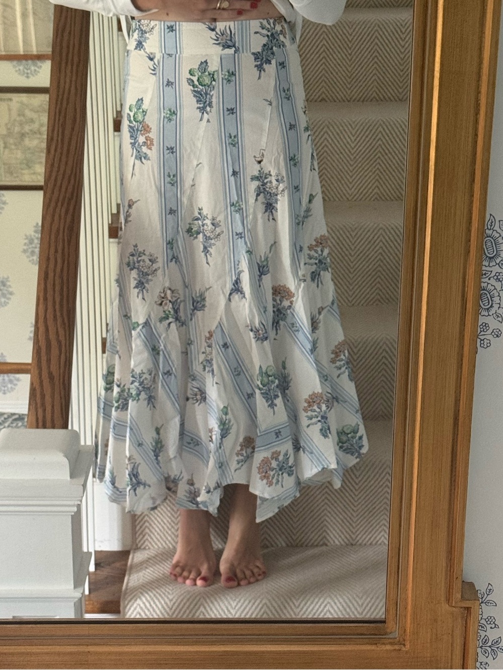 Tuckernuck Maxi Skirt with Blue Stripe and Floral Print - Picture 3 of 5